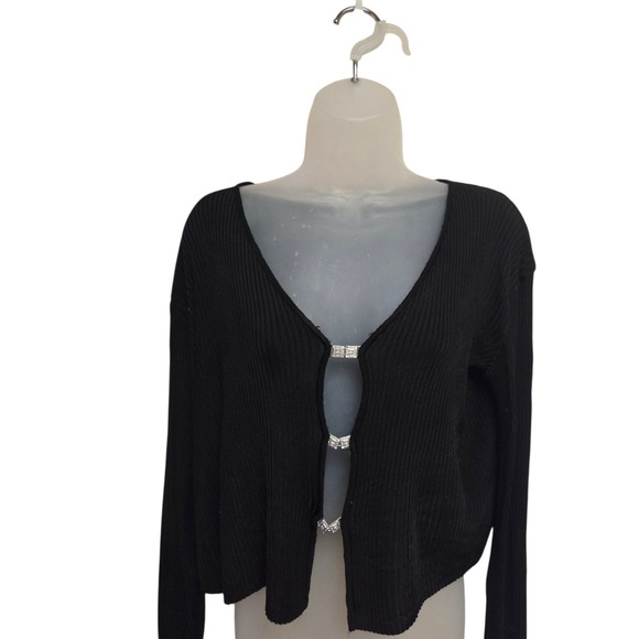 Vintage 90s Laundry by Shelli Segal Black Embellished Cardigan Long Size S - Picture 1 of 7